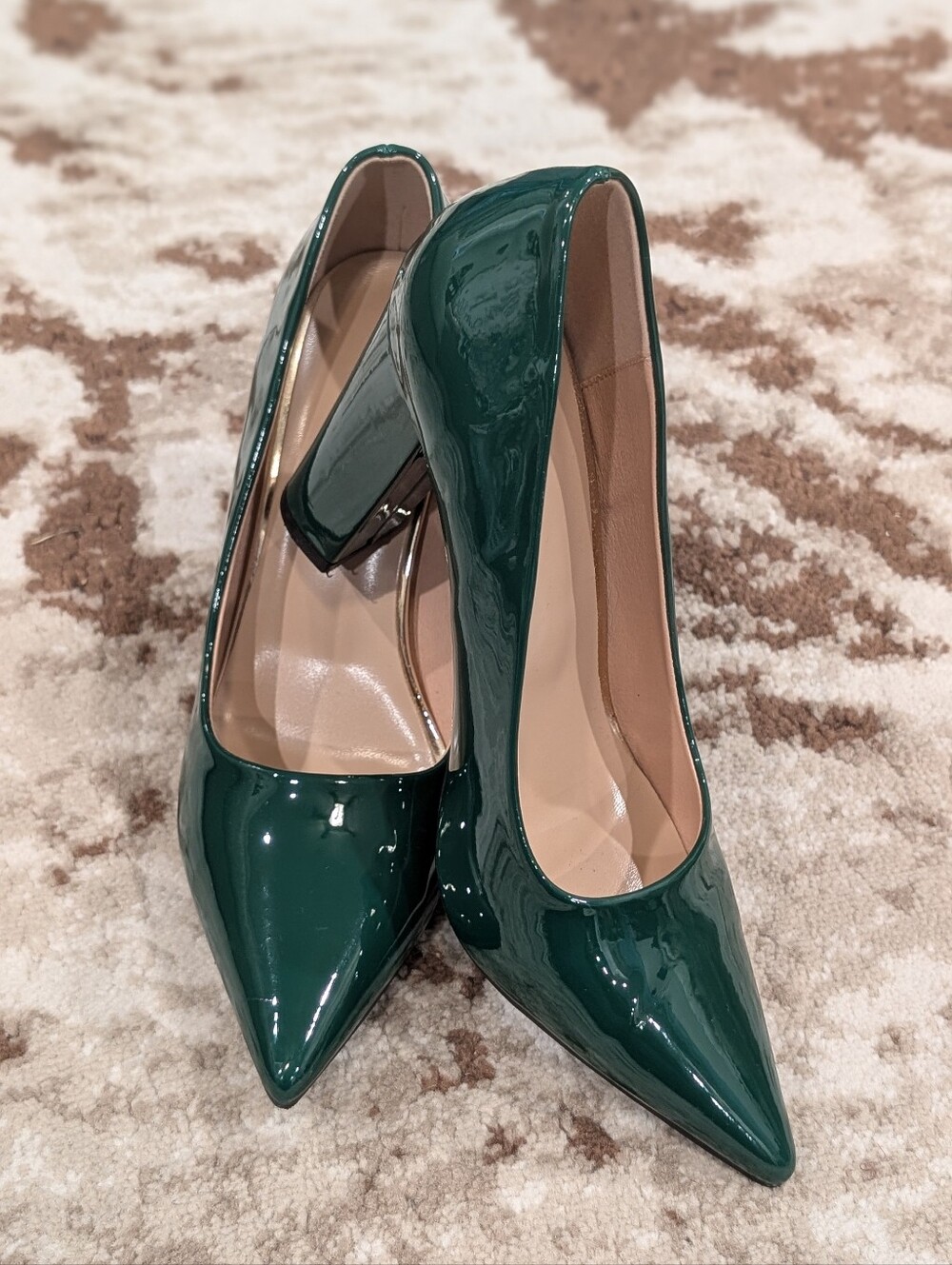 Classic Pointed Toe Patent Heel - Dark Green